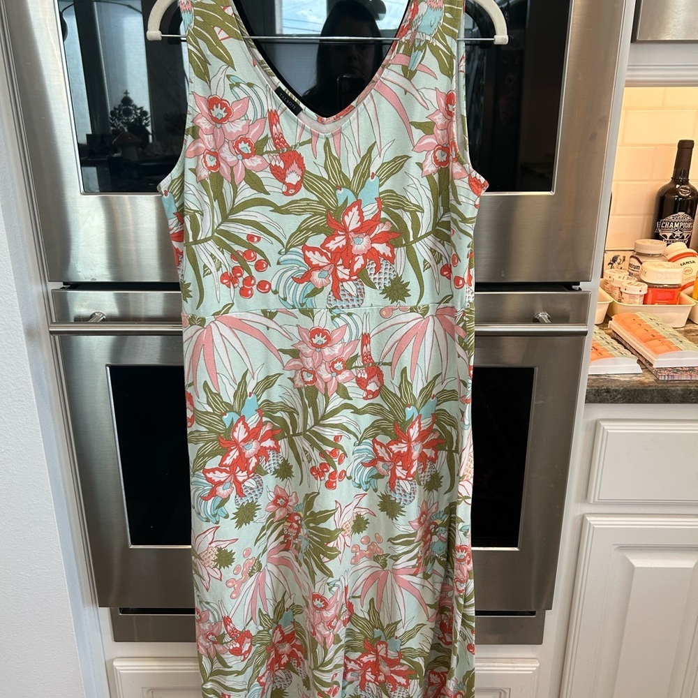 Talbots Vibrant Floral dress, size L, has wear/GUC beach poolside resort cruise
